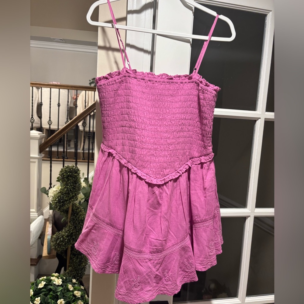 Women's American Eagle Fuschia Smocked Sundress has shorts under - Size L NWOT